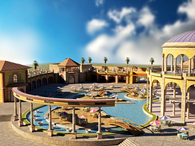 Tourist resort and entertainment place Low-poly