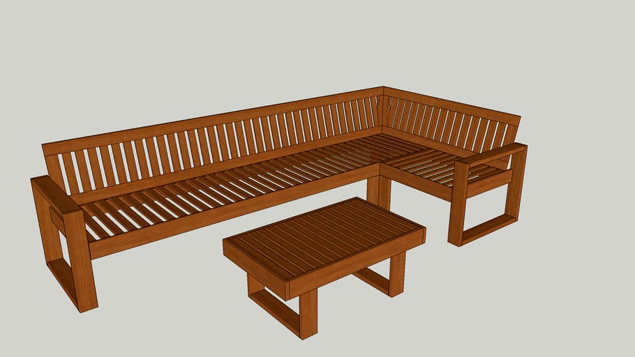 SOFA EM L DE MADEIRA 3d model