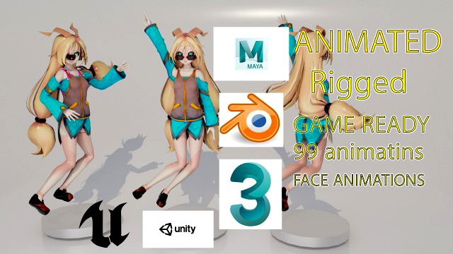 EMMy GIRL CHARACTER RIGGED ANIMATED 99 ANIMATIONS INCLUDED