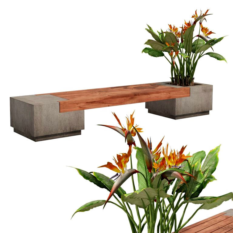 Outdoor bench with Bird Of Paradise flower (334315)