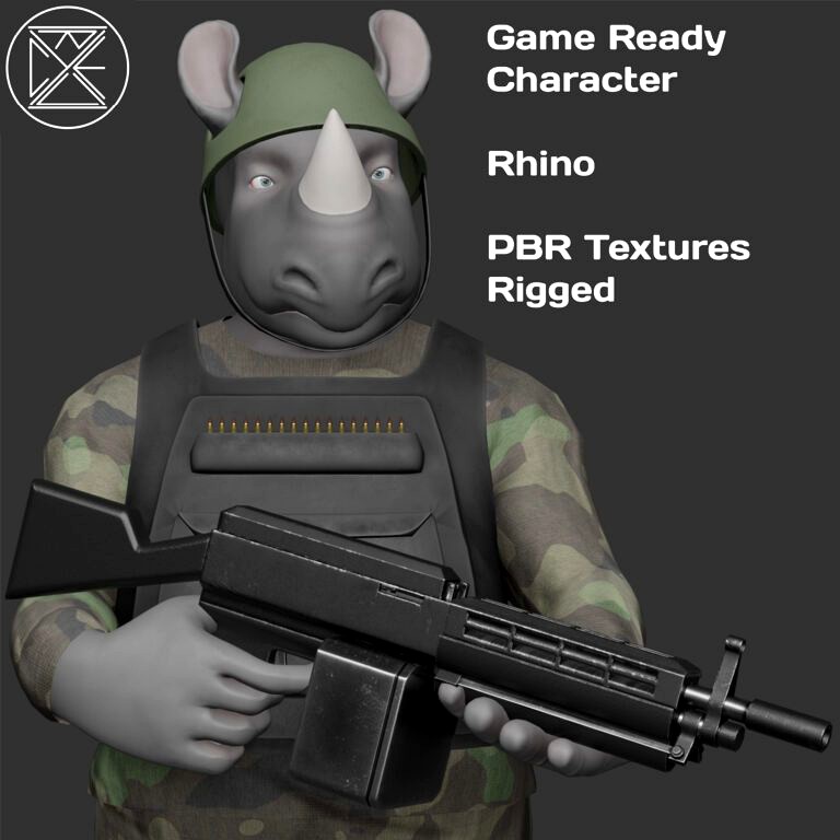 Character Military Rhino with Weapon LMG (325851)