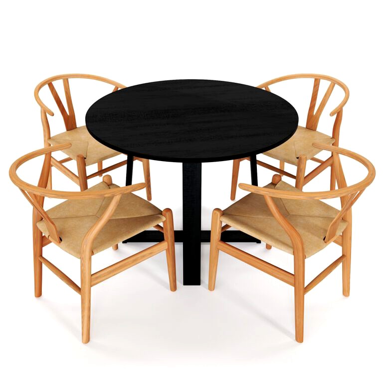 Olwen Oak Wood Round Dining Table and Natural Hans Wegner Replica