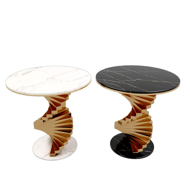 Modern Black Side Table with Marble Tabletop End Table  (240496)