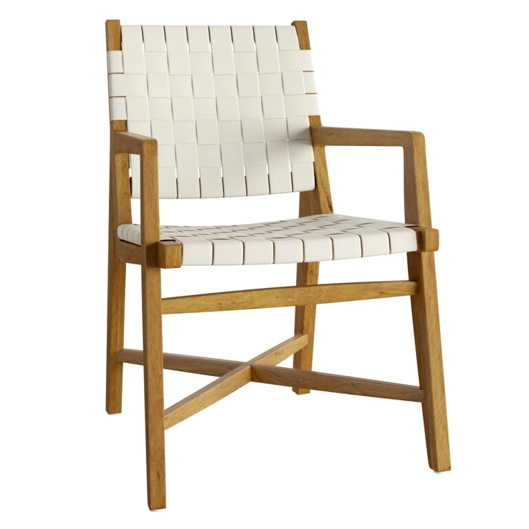 Taj White Woven Leather Dining Chair with Arms (203897)