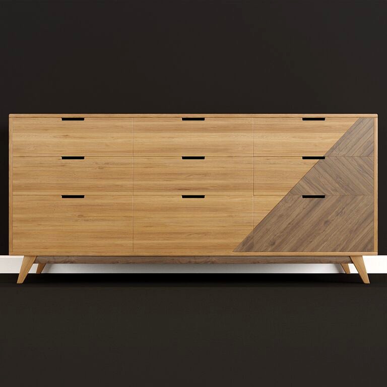 Chest of drawers in wood with chevron pattern (188755)