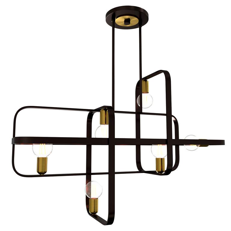 Linear Bronze Chandelier with Antique Brass Inlays (180916)