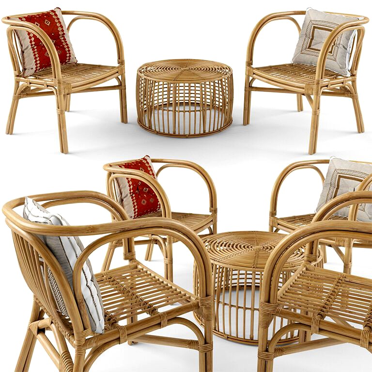 JAVA RATTAN Rattan coffee Table and Avalon armchair Set 3 (175142)
