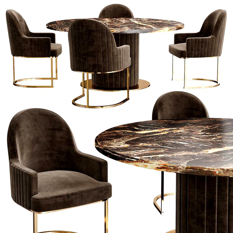Italian Designer Marble Round Dining Table And Chairs Set (126039)