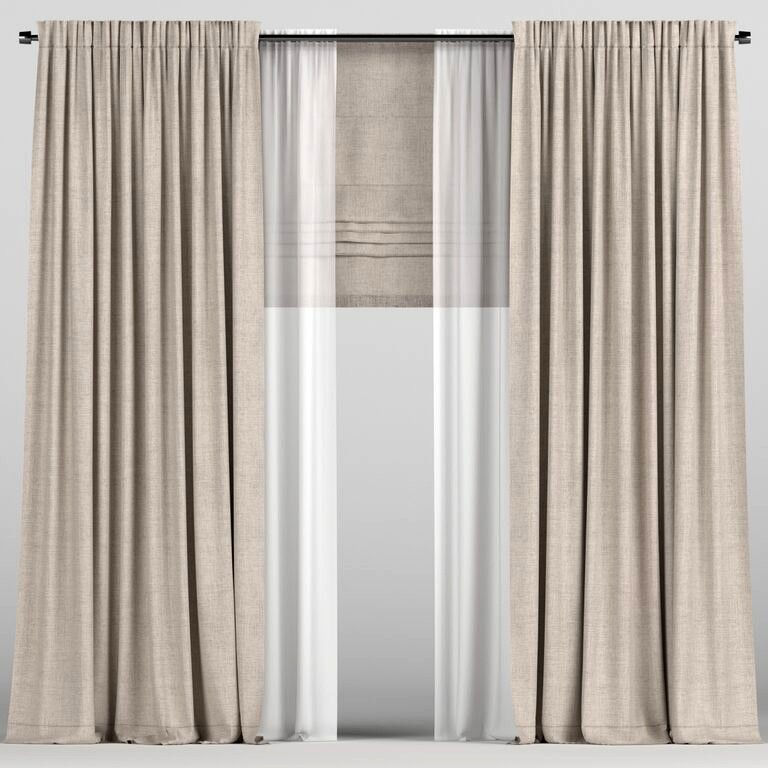 Brown curtains with tulle and a Roman blind (125989)