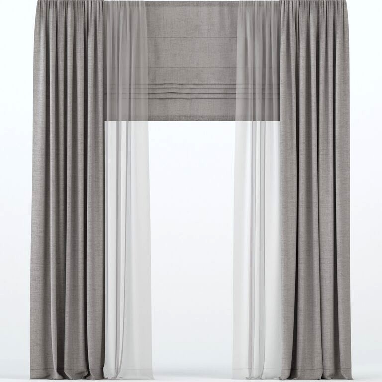 Brown straight curtains with tulle (125559)