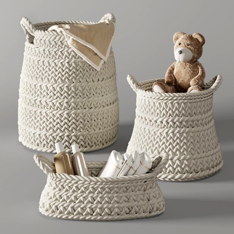 Pottery Barn Ivory Chunky Knit Nursery Storage (122304)