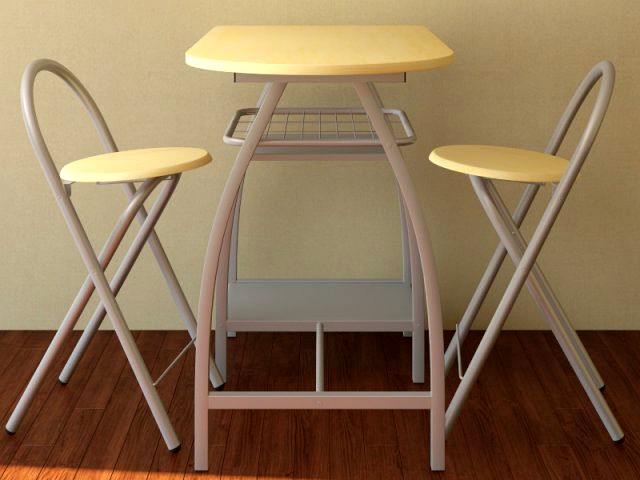 Dining table and stools 3D Model