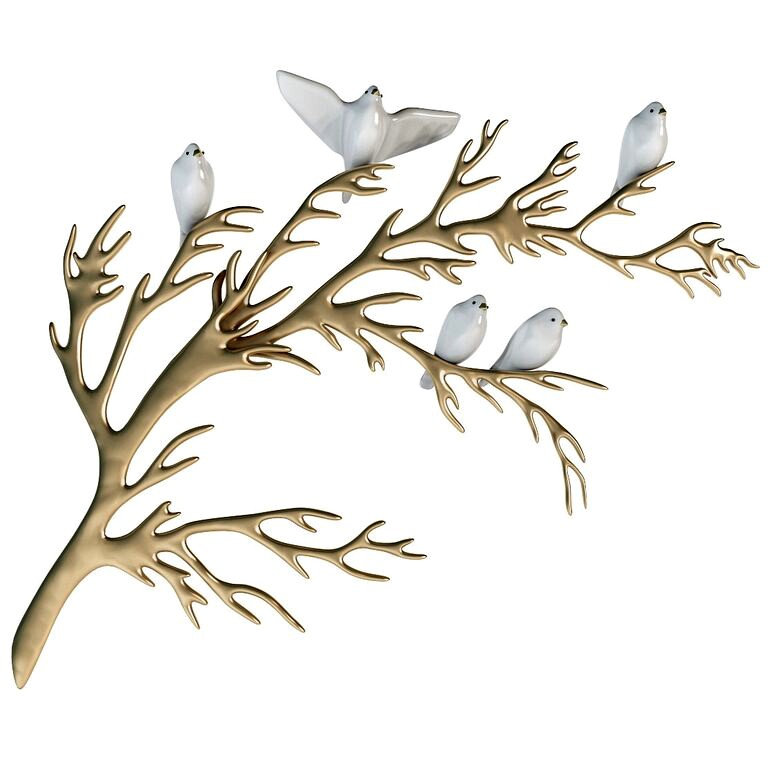 Bijan Porcelain birds on brass branch wall sculpture (110535)
