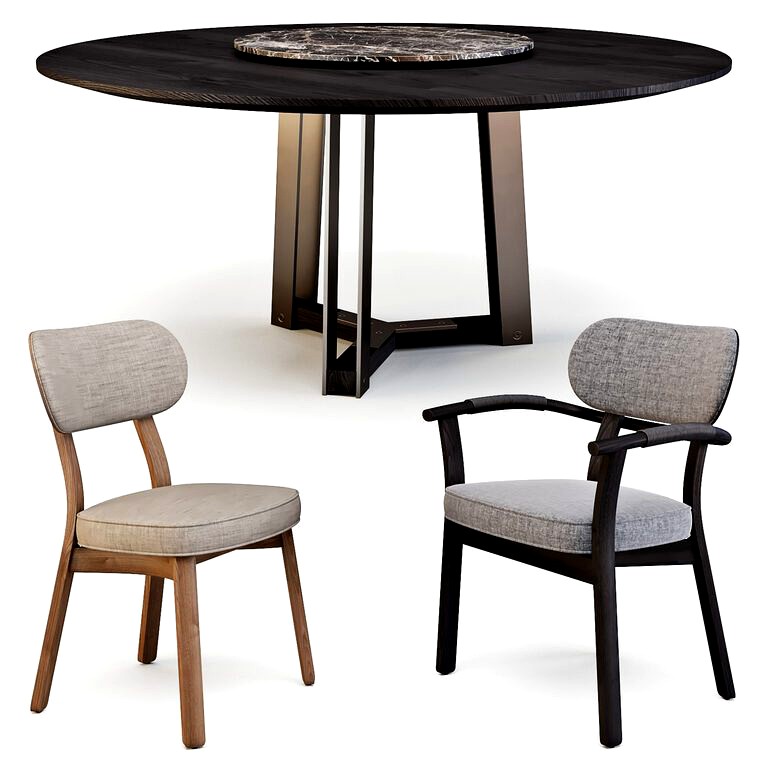 Porada Dining Set (Table Shibumi Tondo and Chairs Evelin) (109343)