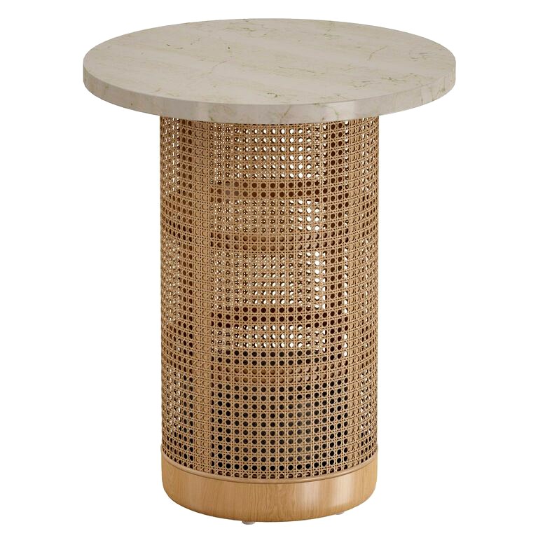 Vernet Travertine Cane End Table (Crate and Barrel) (108929)