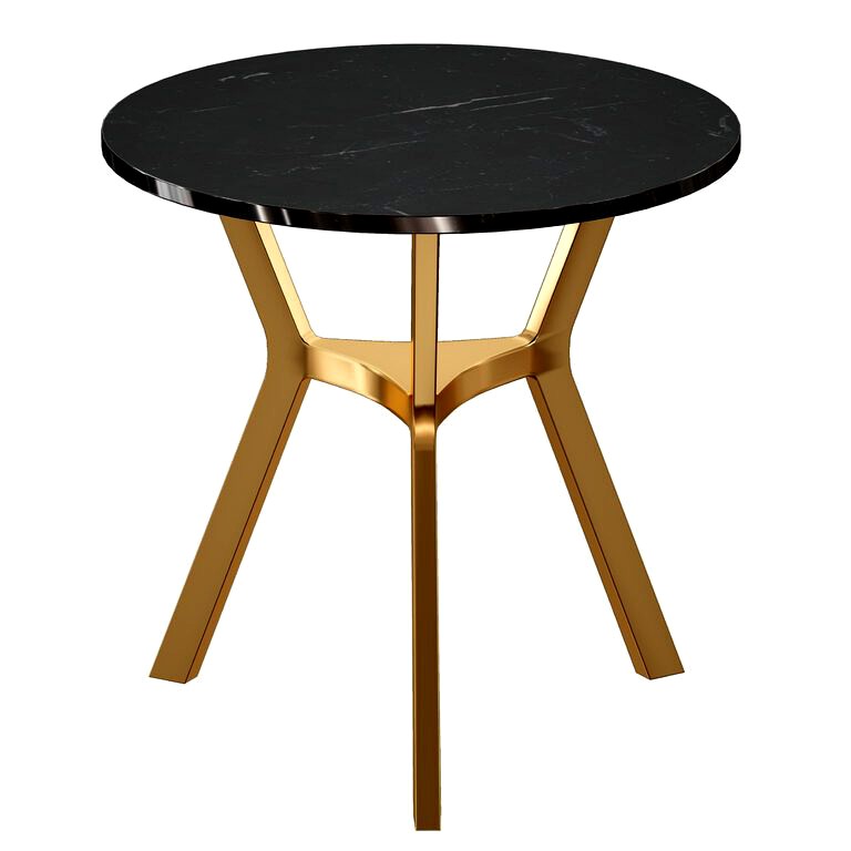 Elke Round Black Marble End Table with Brass Base (106986)