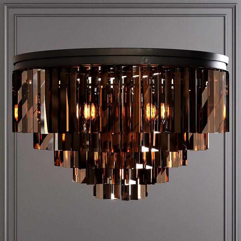 Restoration Hardware 1920S Odeon Smoke Glass Fringe 5-tier Chandelier (47024)