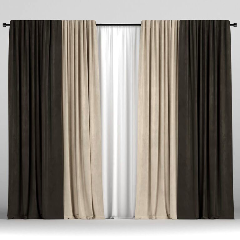 Brown Curtains with Tulle on the Cornice (24848)