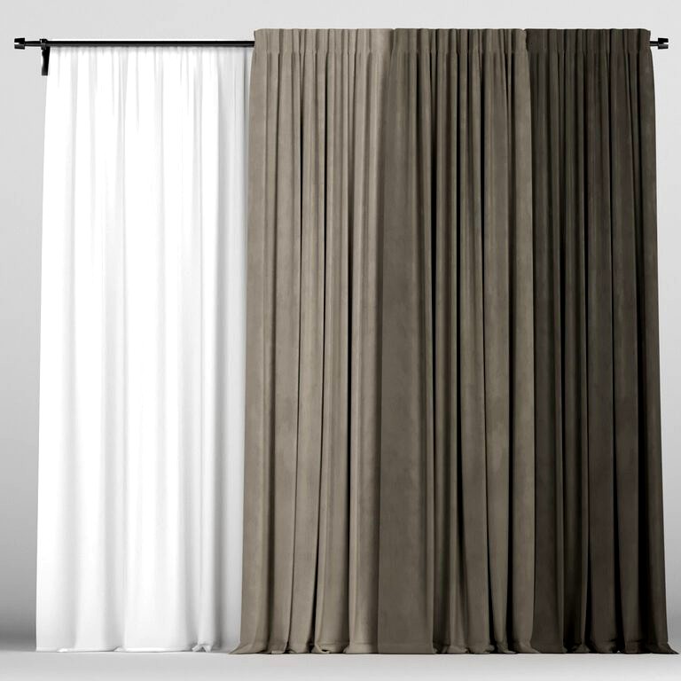Brown Curtains with Tulle on the Cornice (24823)