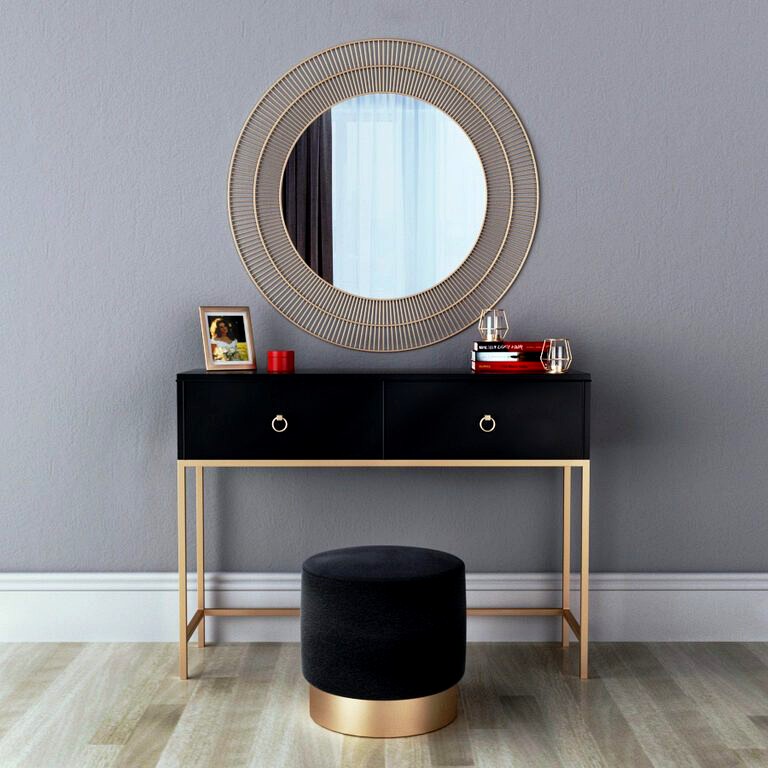 CAZARINA Interiors Dressing Table with Mirror and Ottoman  (22258)