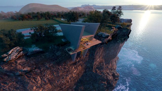 Beach Mountain cliff house Modern architecture Revit and 3ds max corona