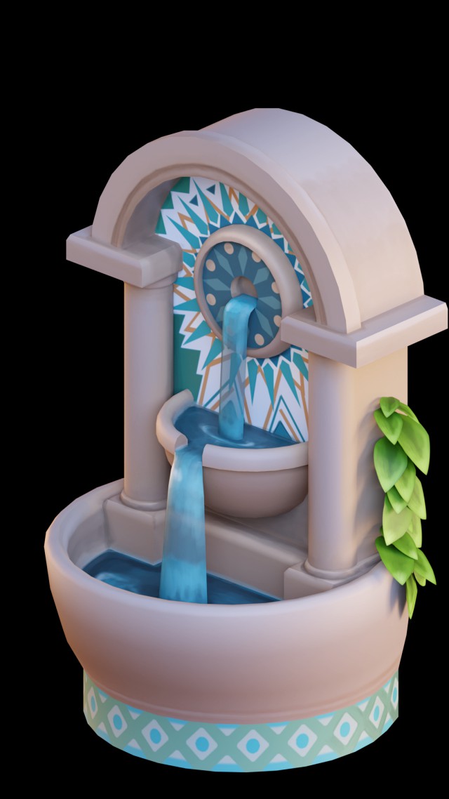 Gamedeve environment low poly handpainting fountain