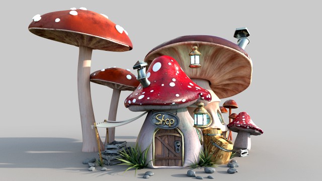 Mushroomhouse subdivision and low poly