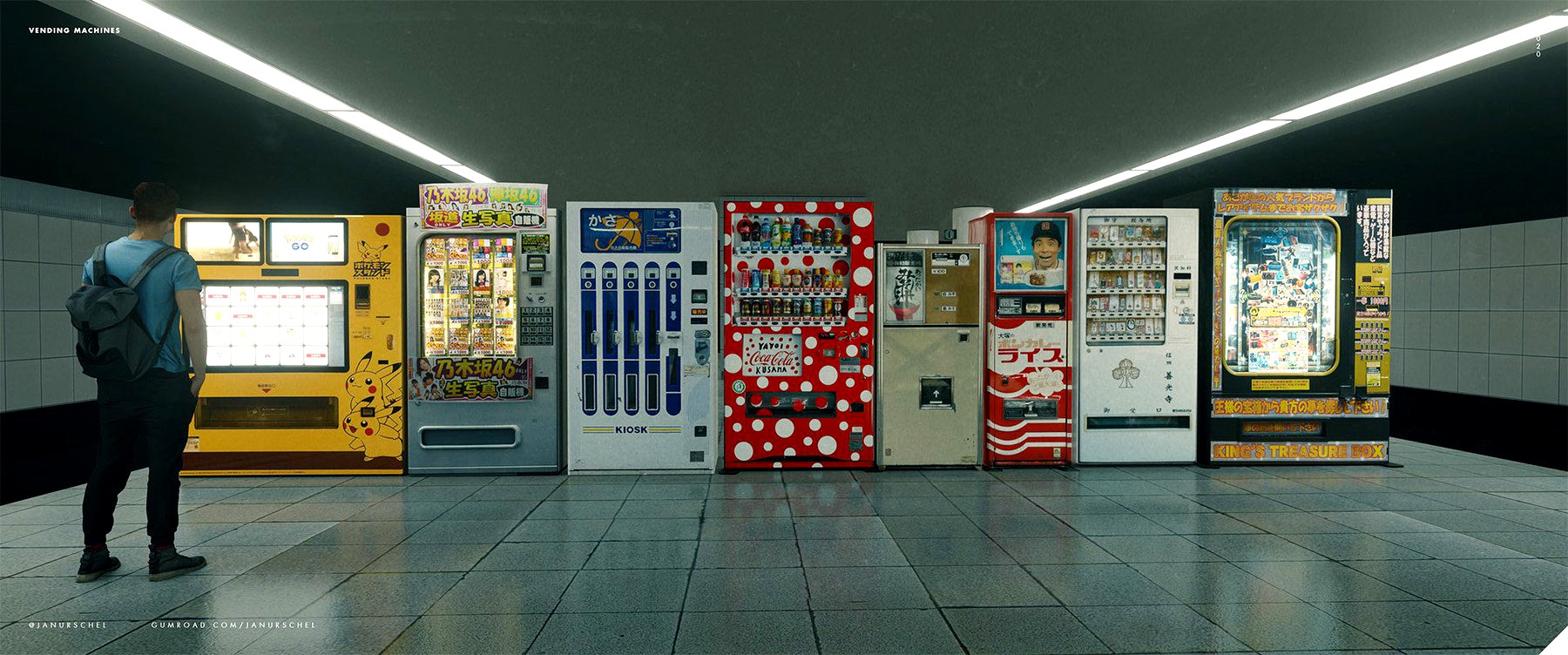 Funky Japanese vending machine assets for Blender