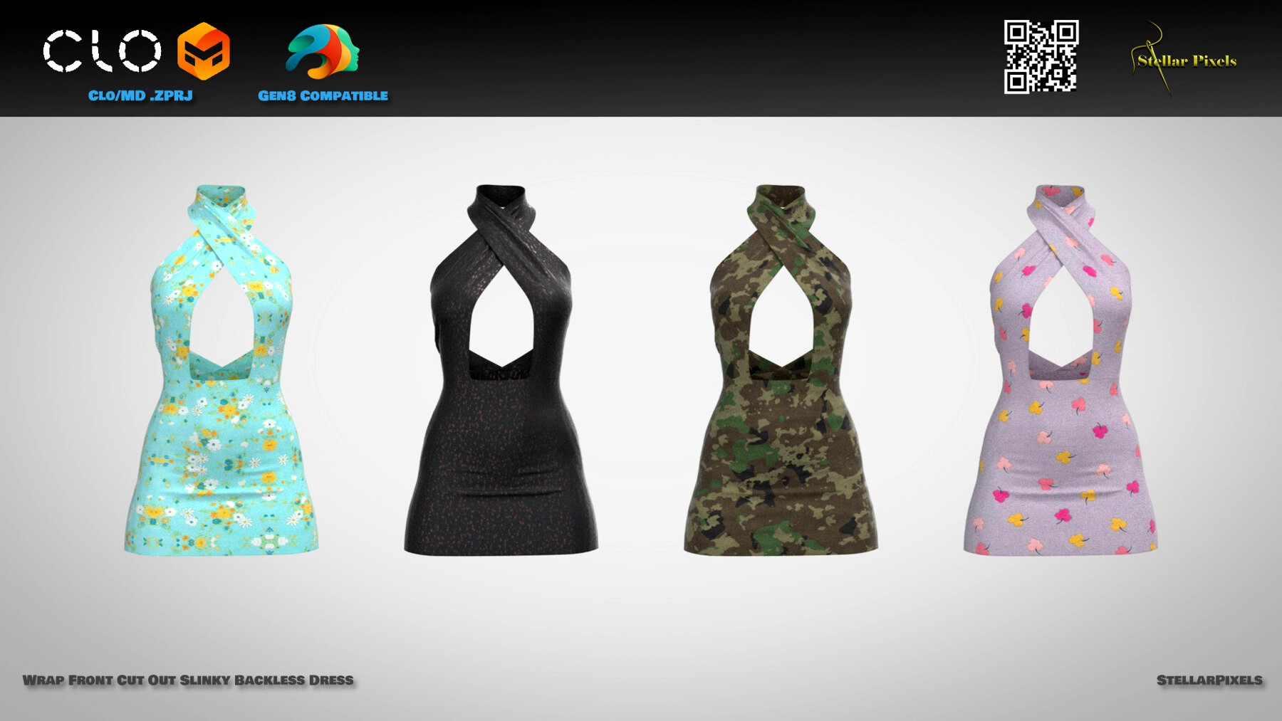 Wrap Front Cut Out Slinky Backless Dress - MD/Clo Project, OBJ + FBX, Textures