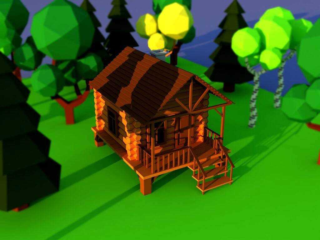 Cute cartoon village wooden privat house variation 5 Low Poly (336248)