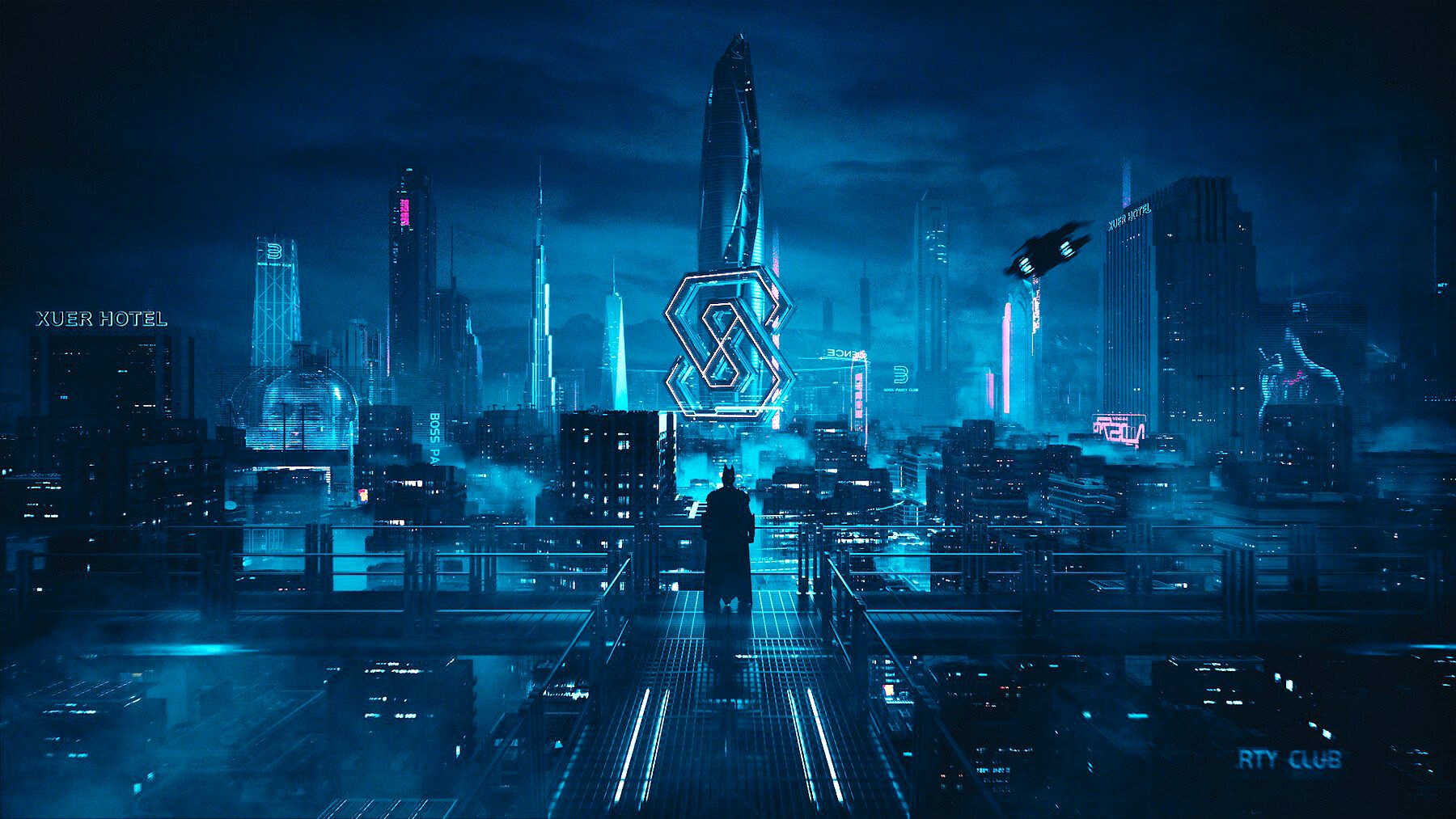C4D Octane render Cyberpunk city Batman Gotham City CBD Skyscrapers