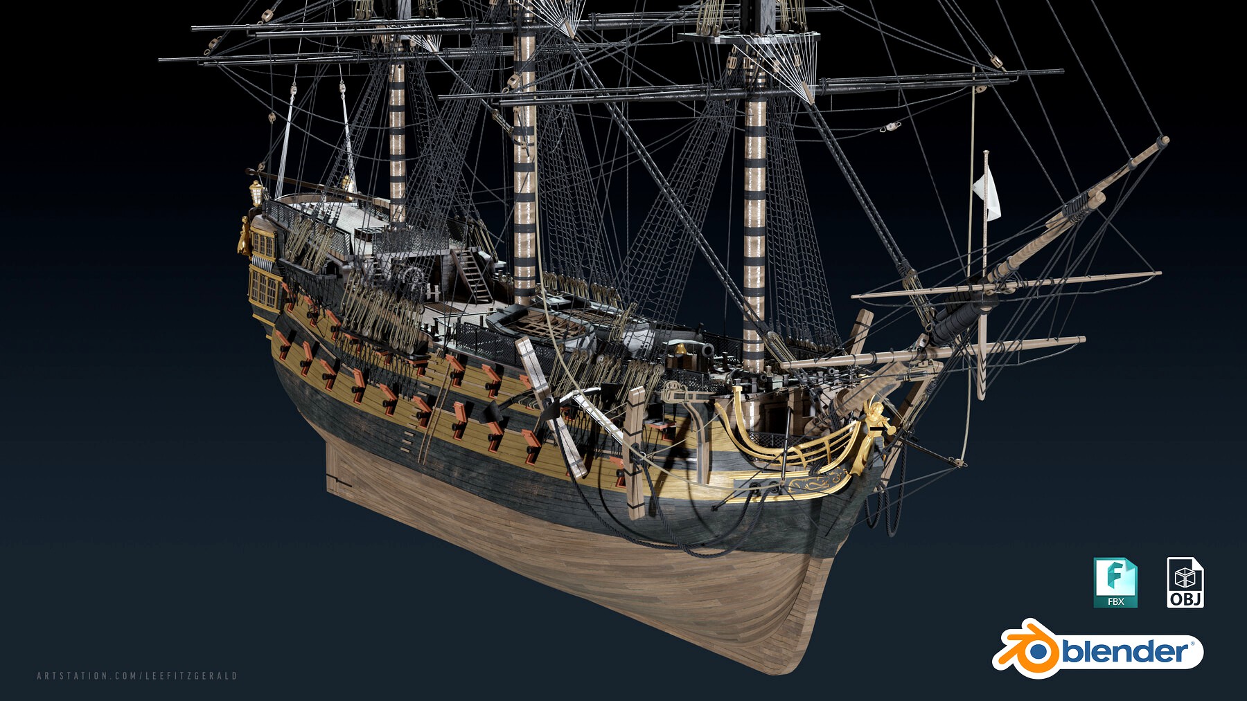 HMS Leopard - Galleon / Pirate Ship 3D Model