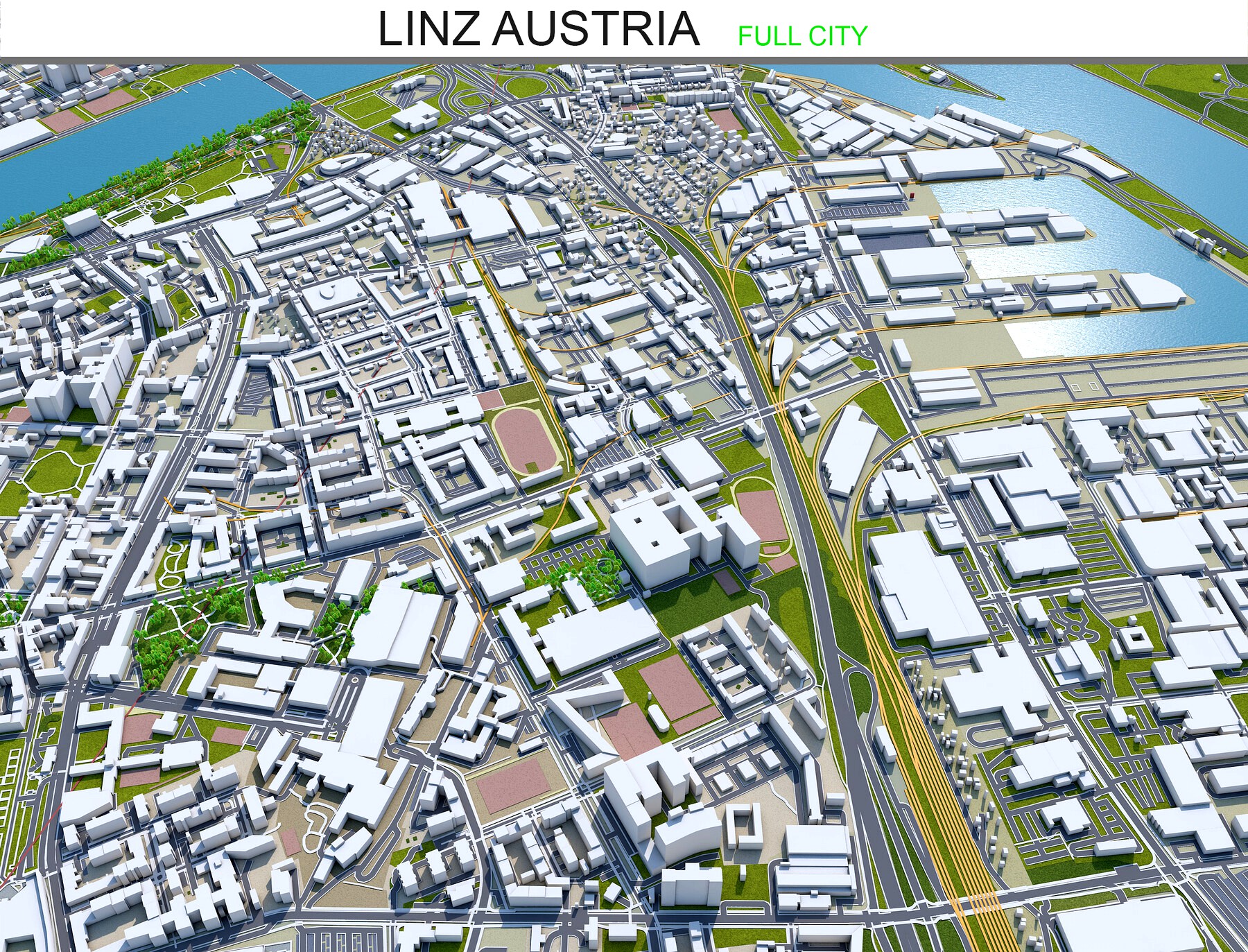Linz city Austria 3d model 40km