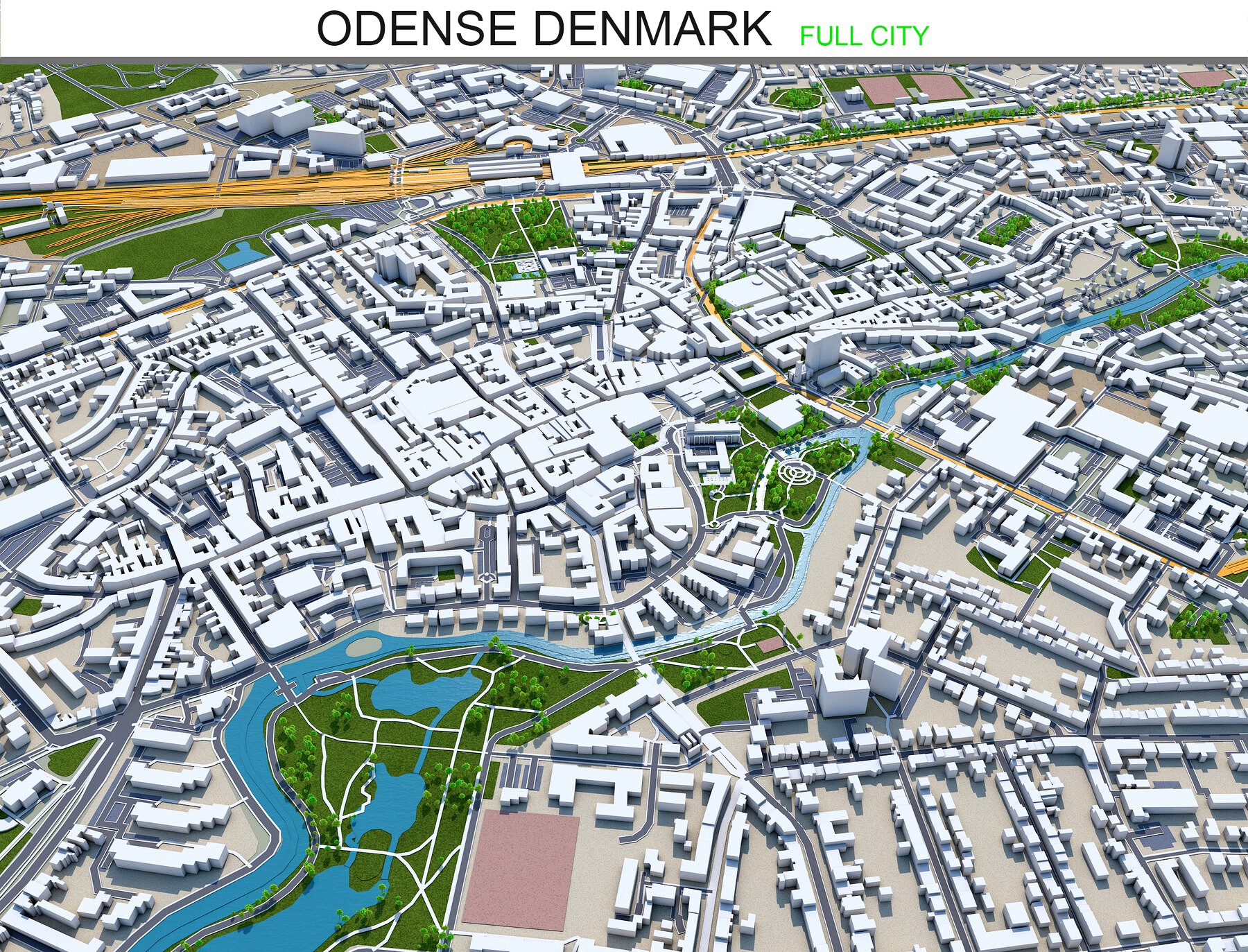 Odense city Denmark 3d model 60km