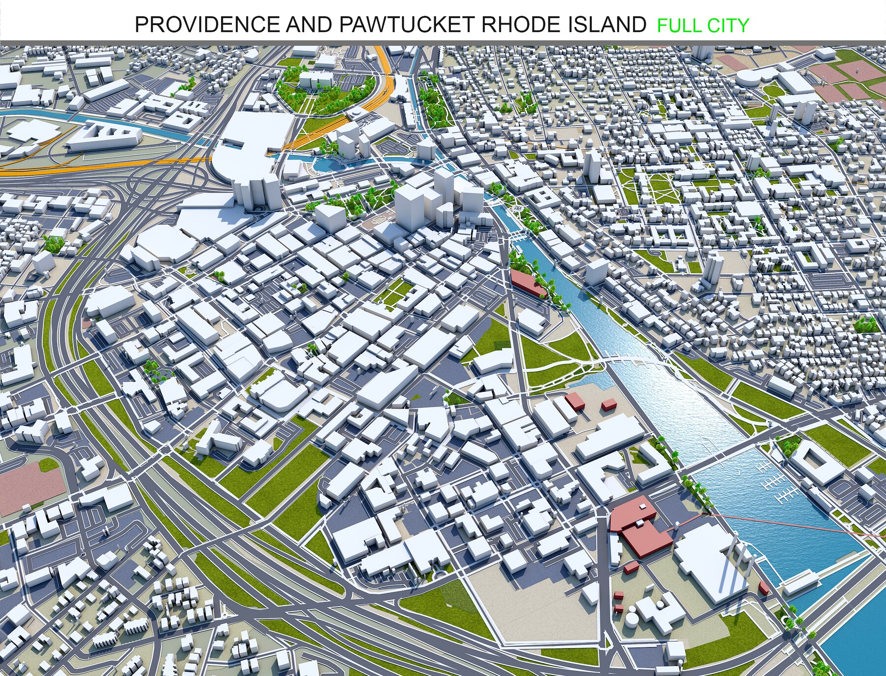 Providence and Pawtucket Rhode city Island USA 3d model 30km
