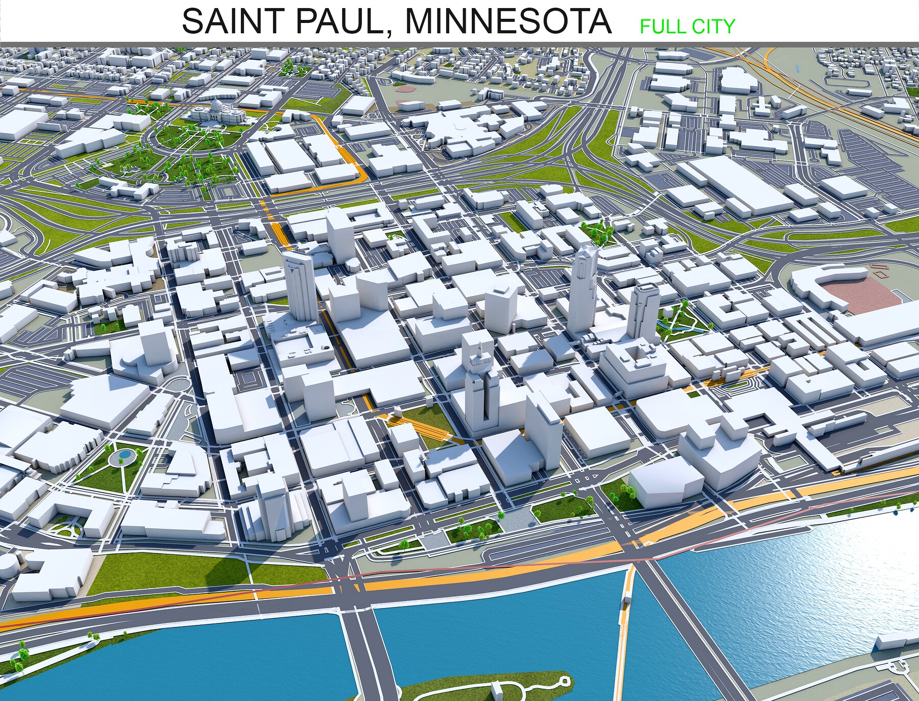 Saint Paul city Minnesota 3d model 40km