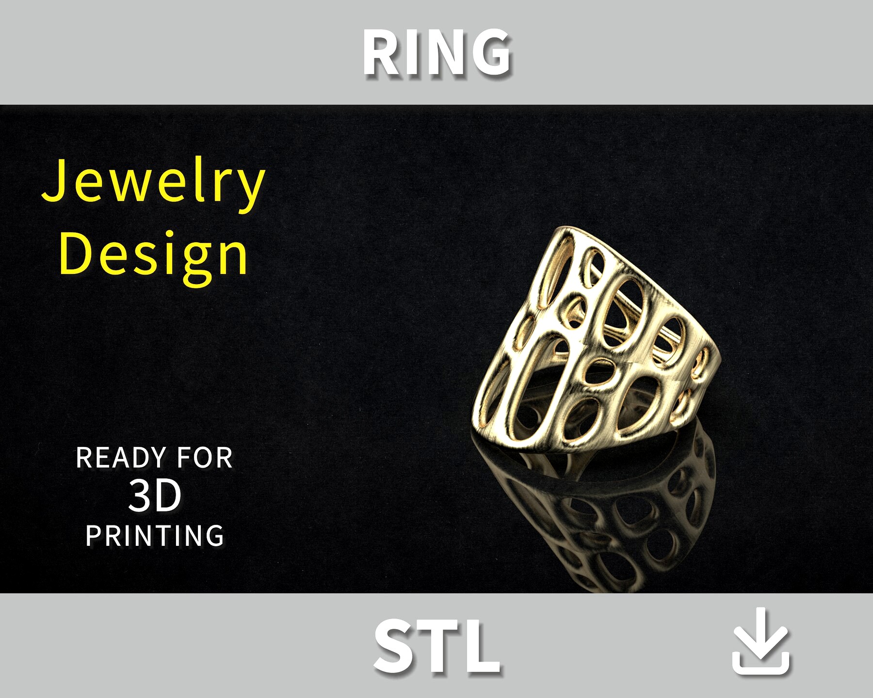 3D model Mesh Ring / Voronoi Ring / 3D Jewelry file / STL File for 3D Printing