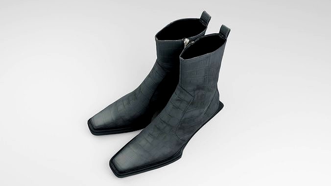 Pair of black croc skin crocodile leather woman boots shoes