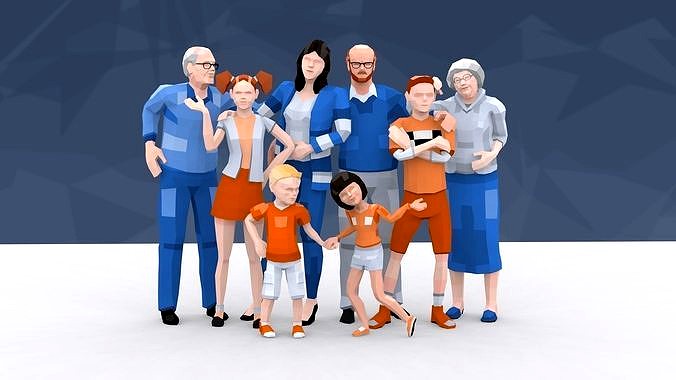 Low Poly Family Characters with Easy Texture Customization