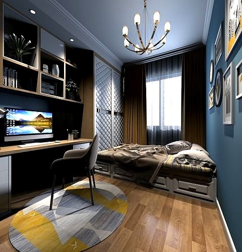 Comfortable Bedroom interior scene 3D model 9