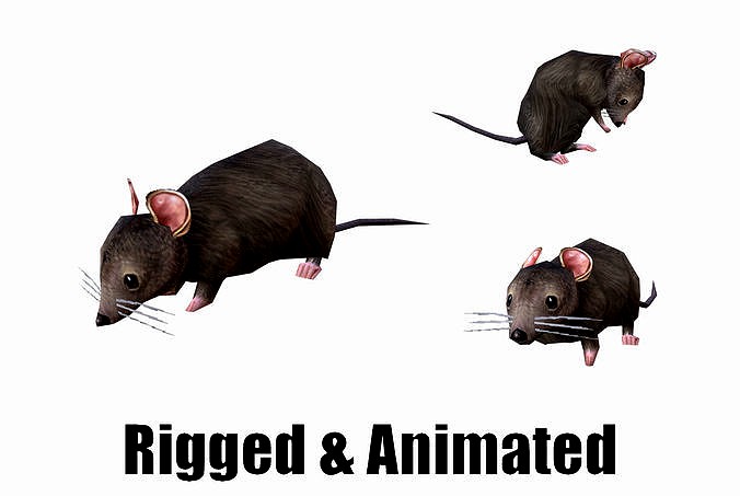 low-poly animated mouse rat 3d model