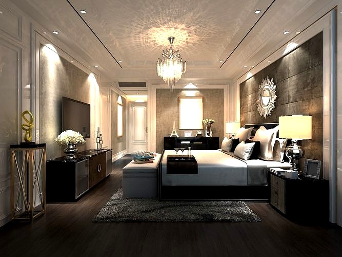 Luxurious Bedroom interior scene 3D model 7