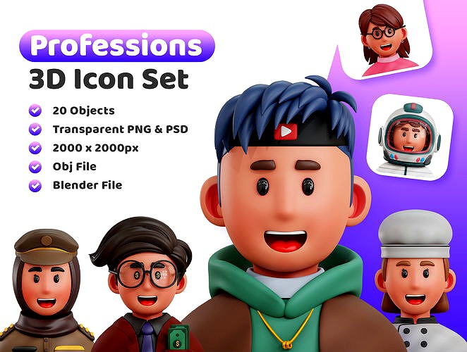 Avatar Job Professions Icon Pack 3D Model