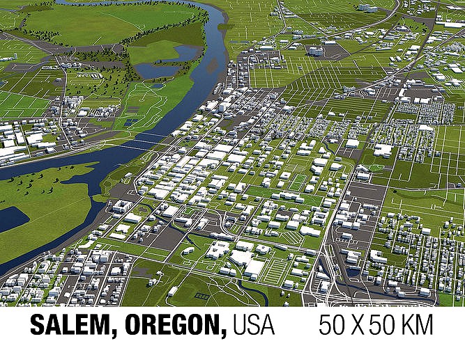 Salem Oregon USA 50x50km City Map