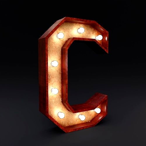 Marquee letter C wooden glow sign 3dmodel