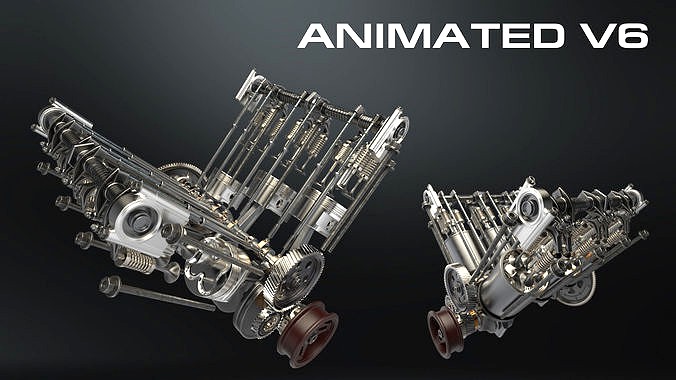 V6 Engine Working Animated