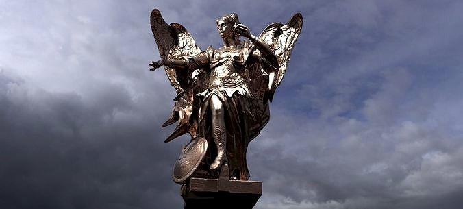 Sculpted Dark Angel with cherub Wings