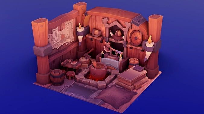 CARTOON VIKING ROOM ASSETS LOW POLY