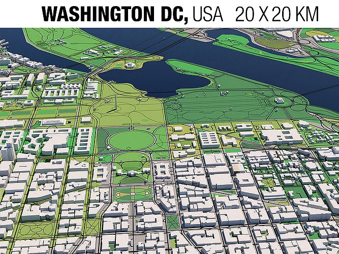 Washington DC USA 20x20km 3D City Map
