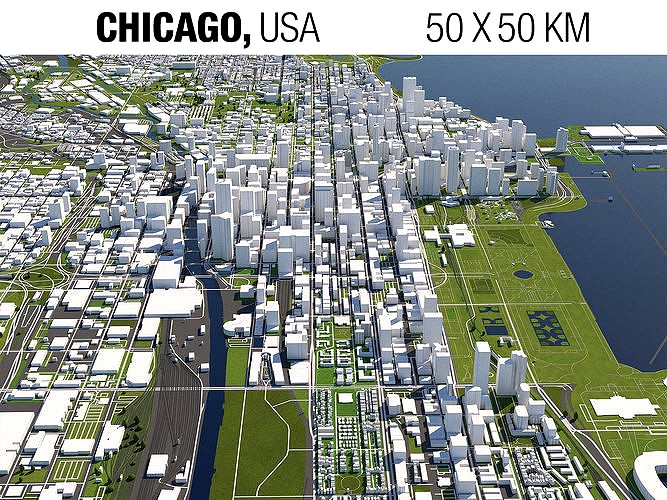 Chicago 50x50km 3D City Map